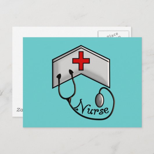 Krankenpflege mit EMBOSSED CAP & STETHOSCOPE Postkarte (Vorne/Hinten)