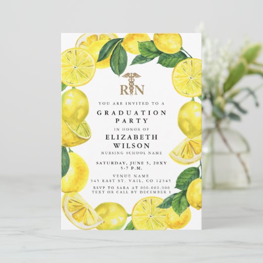 Krankenpflege RN Lemon Abschluss Einladung (Stehend Vorderseite)
