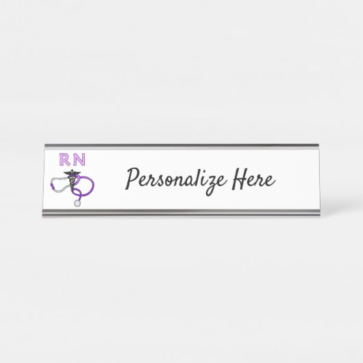 Krankenpflege RN Stethoscope Personalisiert Desk N Schreibtischnamensplakette (Vorderseite )