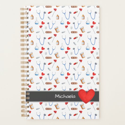 Krankenpflegegeräte Muster Rotes Herz Planer (Vorderseite)