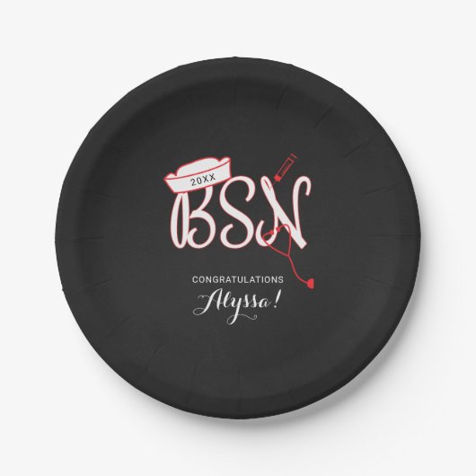 Krankenpflegeparty, rot an der BSN-Tafel Pappteller (Vorderseite)