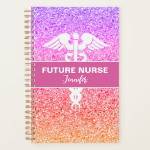 Krankenpfleger Caduceus Rainbow Glitzer Name Planer