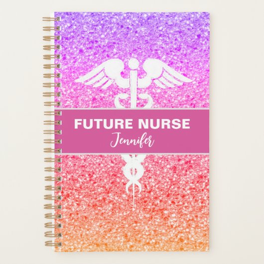 Krankenpfleger Caduceus Rainbow Glitzer Name Planer (Vorderseite)