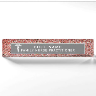 Krankenpfleger Caduceus Rose Gold Glitzer Namensplakette