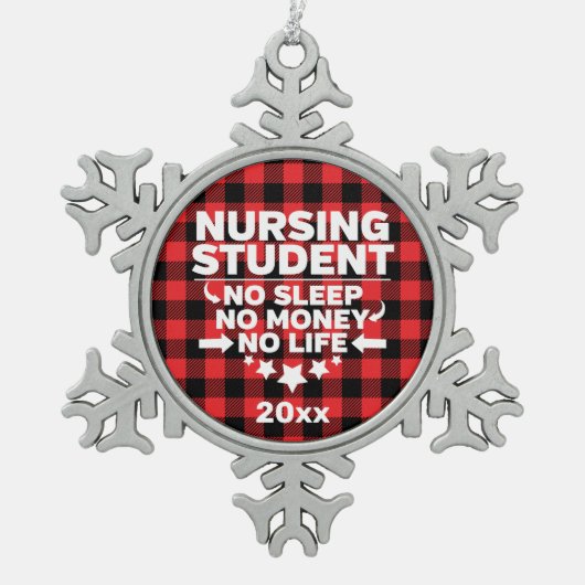 Krankenpfleger kein schlafendes Geld Leben Rot Kar Schneeflocken Zinn-Ornament (Vorderseite)