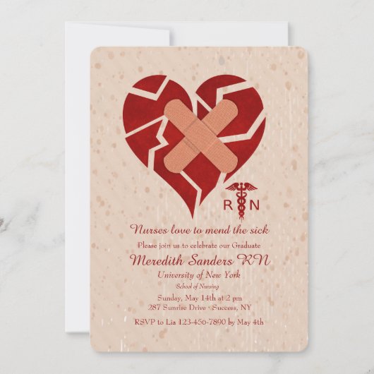 Krankenpfleger Liebe, um den kranken Abschluss ein Einladung (Vorderseite)