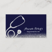 Krankenpfleger Medical Silver Glitzer Navy Blue Visitenkarte (Vorderseite)
