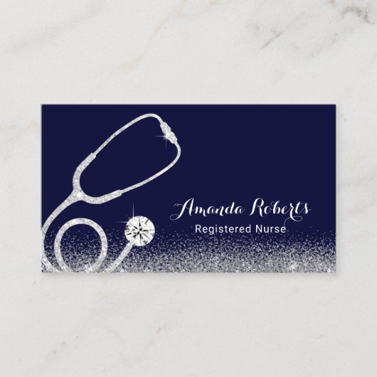 Krankenpfleger Medical Silver Glitzer Navy Blue Visitenkarte (Vorderseite)