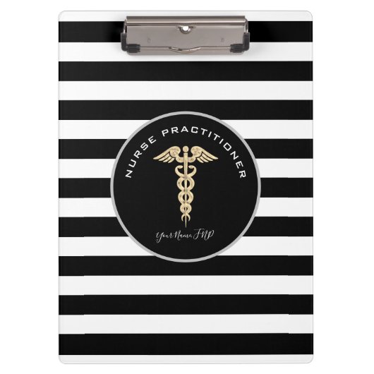 Krankenpfleger Medizinisches Monogramm Schwarz-wei Klemmbrett (Vorderseite)