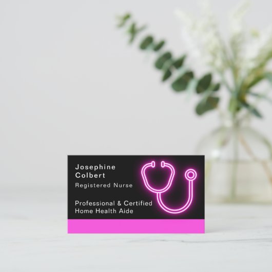 Krankenpfleger Modernes rosa Stethoskop Medizin Visitenkarte (Stehend Vorderseite)