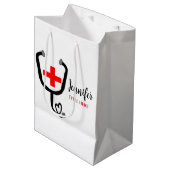 Krankenpfleger Rot und Stethoskop tragen Namen Mittlere Geschenktüte (Vorderseite Schrägansicht)