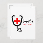 Krankenpfleger Rot und Stethoskop tragen Namen Postkarte (Vorne/Hinten)
