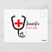 Krankenpfleger Rot und Stethoskop tragen Namen Postkarte (Rückseite)