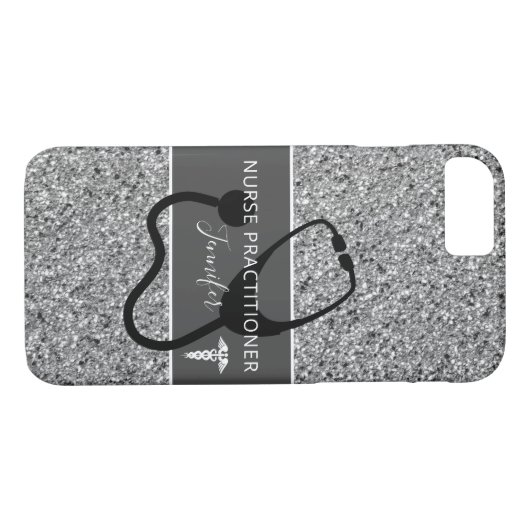 Krankenpfleger Silver Glitzer Personalisiert Case-Mate iPhone Hülle (Rückseite (Horizontal))