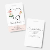 Krankenpflegerin-Blumen-Stethoskop Ausweis (Vorder- & Rückseite)