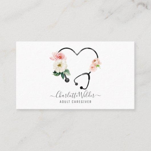 Krankenpflegerin floral Stethoscope Business Card Visitenkarte (Vorderseite)