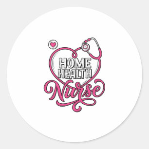 Krankenpflegerin zu Hause Rosa Stethoskop-Shirt-De Runder Aufkleber