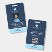 Krankenpflegeschüler Praktikant Blaue QR-Code-Foto Ausweis (Vorder- & Rückseite)