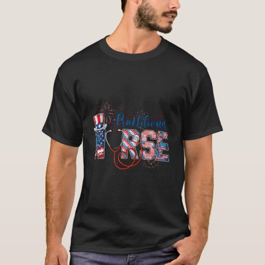 Krankenschwester 4. Juli Liebe Sie Stethoskop T-Shirt (Vorderseite)