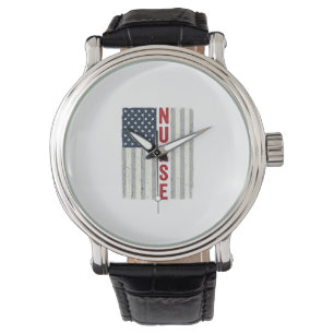 Krankenschwester Amerikanische Flagge Vintage Grav Armbanduhr