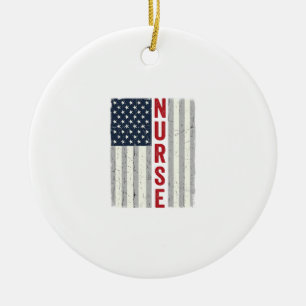 Krankenschwester Amerikanische Flagge Vintage Grav Keramik Ornament