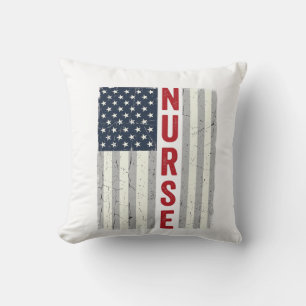 Krankenschwester Amerikanische Flagge Vintage Grav Kissen