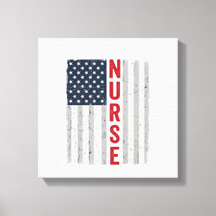 Krankenschwester Amerikanische Flagge Vintage Grav Leinwanddruck