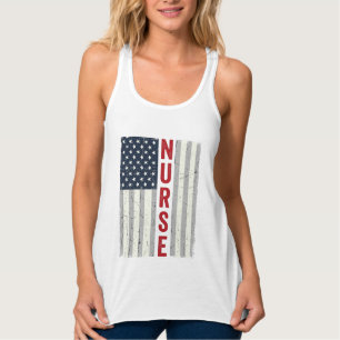 Krankenschwester Amerikanische Flagge Vintage Grav Tank Top