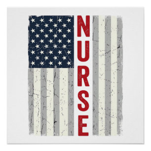Krankenschwester Amerikanische Flagge Vintage-Stic Poster