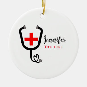 Krankenschwester Arzt rot plus Stethoskop Name hin Keramik Ornament