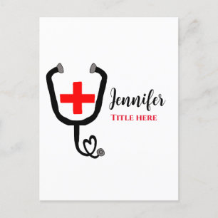 Krankenschwester Arzt rot plus Stethoskop Name hin Postkarte