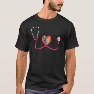 Krankenschwester Autismus Puzzleteile Herz Stethos T-Shirt