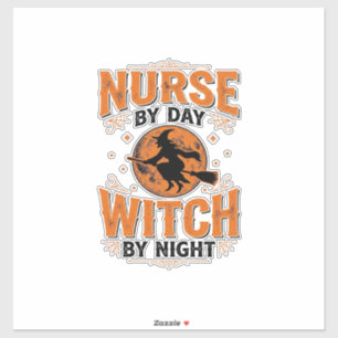 Krankenschwester bei Tag, Hexe bei Nacht Halloween Aufkleber