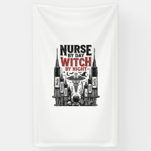 Krankenschwester bei Tag, Hexe bei Nacht Halloween Banner