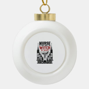 Krankenschwester bei Tag, Hexe bei Nacht Halloween Keramik Kugel-Ornament