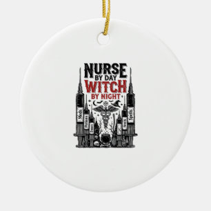 Krankenschwester bei Tag, Hexe bei Nacht Halloween Keramik Ornament
