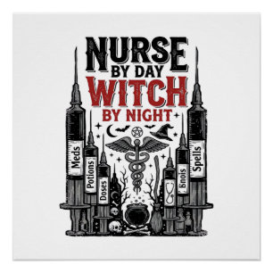 Krankenschwester bei Tag, Hexe bei Nacht Halloween Poster