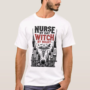 Krankenschwester bei Tag, Hexe bei Nacht Halloween T-Shirt