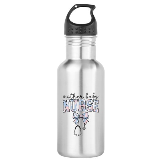 Krankenschwester Blumen-Schleife-Shirt-Design für Edelstahlflasche (Vorderseite)