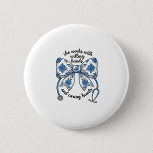 Krankenschwester Blumen-Schleife Stethoskop Vintag Button