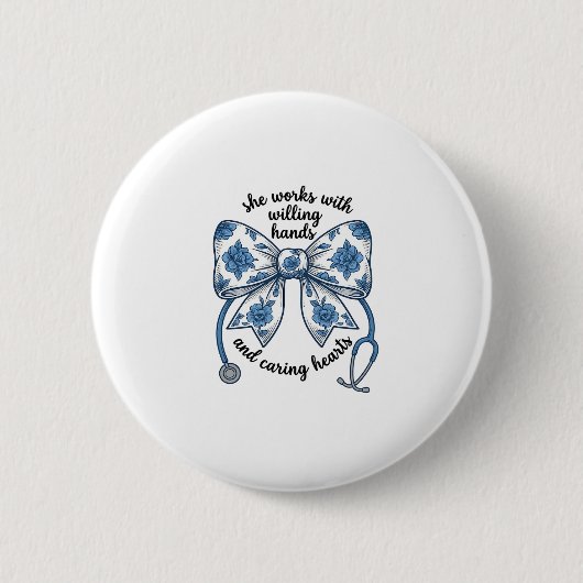 Krankenschwester Blumen-Schleife Stethoskop Vintag Button (Vorderseite)
