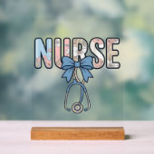 Krankenschwester-Bow-Stethoskop Vintage-Blumenmust Acrylschild (Neutral)