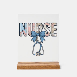 Krankenschwester-Bow-Stethoskop Vintage-Blumenmust Acrylschild
