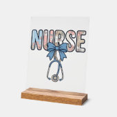 Krankenschwester-Bow-Stethoskop Vintage-Blumenmust Acrylschild (Winkel)