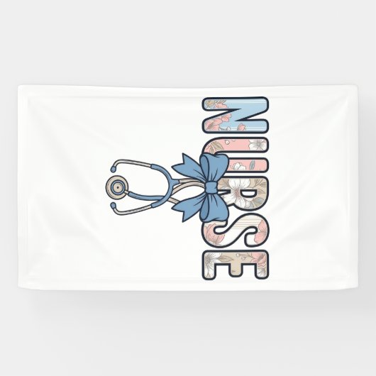 Krankenschwester-Bow-Stethoskop Vintage-Blumenmust Banner (Horizontal)