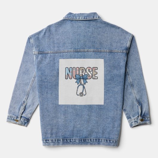 Krankenschwester-Bow-Stethoskop Vintage-Blumenmust Jeansjacke (Rückseite)