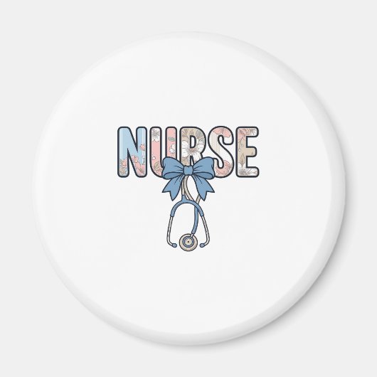 Krankenschwester-Bow-Stethoskop Vintage-Blumenmust Magnet (Vorne)