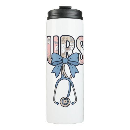 Krankenschwester Bow Stethoskop Vintage Floral Thermosbecher (Vorderseite)