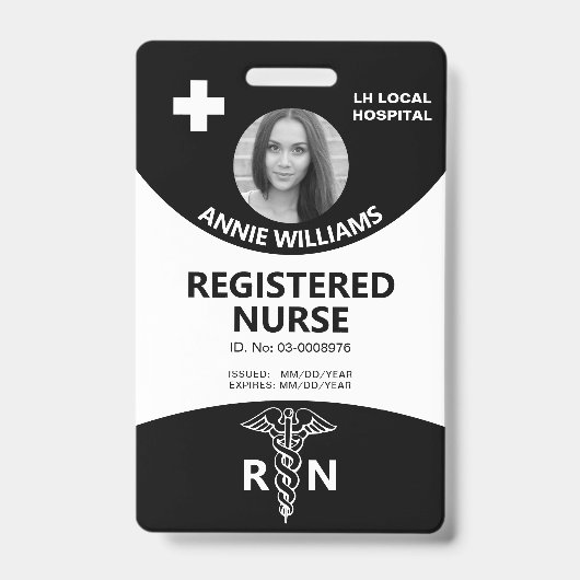 Krankenschwester Caduceus schwarz-weiß-Foto-ID Ausweis (Vorderseite)
