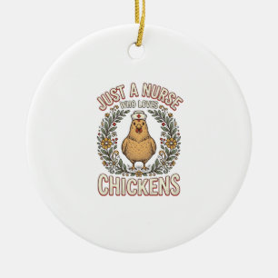 Krankenschwester, die Hühner liebt Vintage-Shirt-D Keramik Ornament